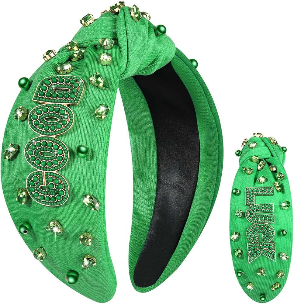 CEALXHENY St. Patrick's Day Headband for Women Green Shamrock Headband Embellished Crystal Rhines... | Amazon (US)