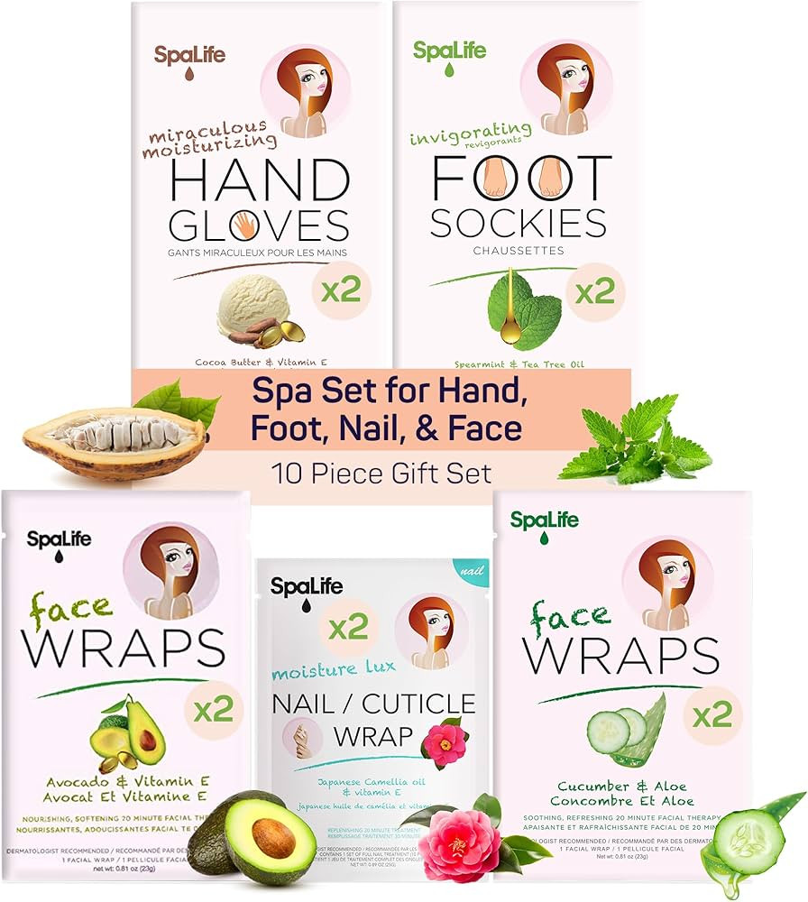 SpaLife Pink 10 Piece Spa Gift Set - Korean Skin Care Set with Travel Size Face, Hand, Foot & Nai... | Amazon (US)
