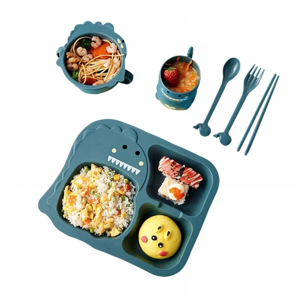 6Pcs/Set Kids Cartoon Dinnerware Set Children Safety Healthy Food Grade Plate Bowl Cup Spoon Fork... | Walmart (US)
