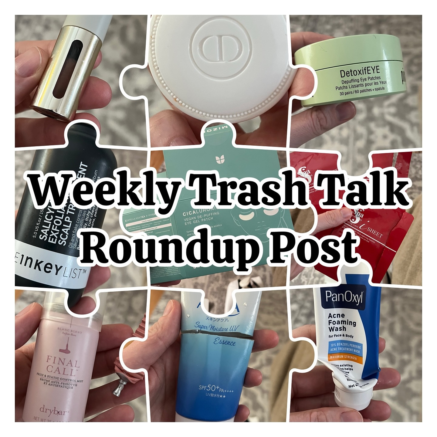 My trash this week is a lot of shit that I have repurchased a lot! Over half of the items are things that I’ve emptied 2 or more times. 
I’ve emptied the @makebeautyofficial serum balm twice (color nude nova). 
@katesomervilleskincare DeliKate cream an insane number of times. 
@theinkeylist salicylic scalp product has been in my routine for years,
 @dior creme Abricot was the second time I’ve emptied one 
@panoxyl mini—this is the second one I’ve finished, but if you include full size, that number grows by a lot. 
The sunscreen has been emptied 8 times…and that was my last tube! I need to figure out where to buy it. 
@pixibeauty detoxifeye eye patches have been in my cabinet for years. 
@mizon_official patches have been emptied 3 times, but I have gifted some of the patches. 

I’ve also emptied quite a few @phlur body washes, but I’ve used quite a few different scents. 

The @patchology (PR) foot mask was new to me though! 
As were the patches in the red packaging, but I won’t buy those again. 

What have you emptied this week?