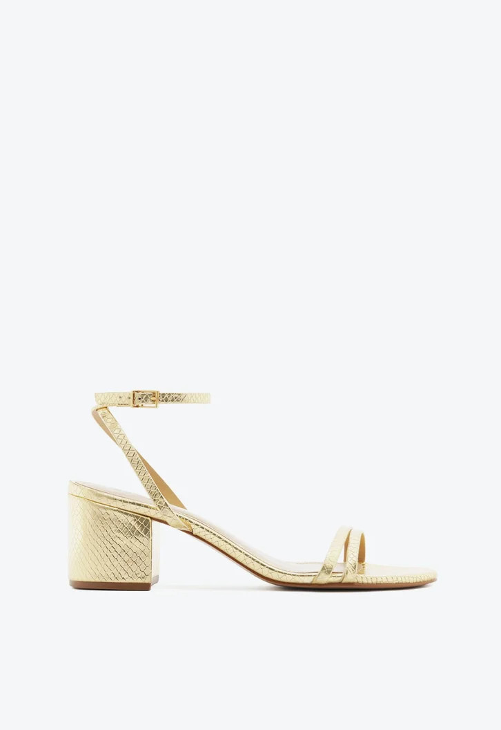 Sandália Dourada Schutz Salto Bloco Médio Couro | ZZ Mall (BR)