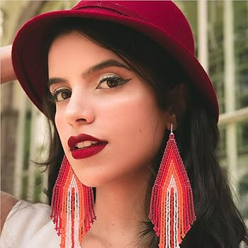 Luluping Long Beaded Dangle Earrings – Boho Native Handmade Seed Bead Tassel Earrings for Women... | Amazon (CA)