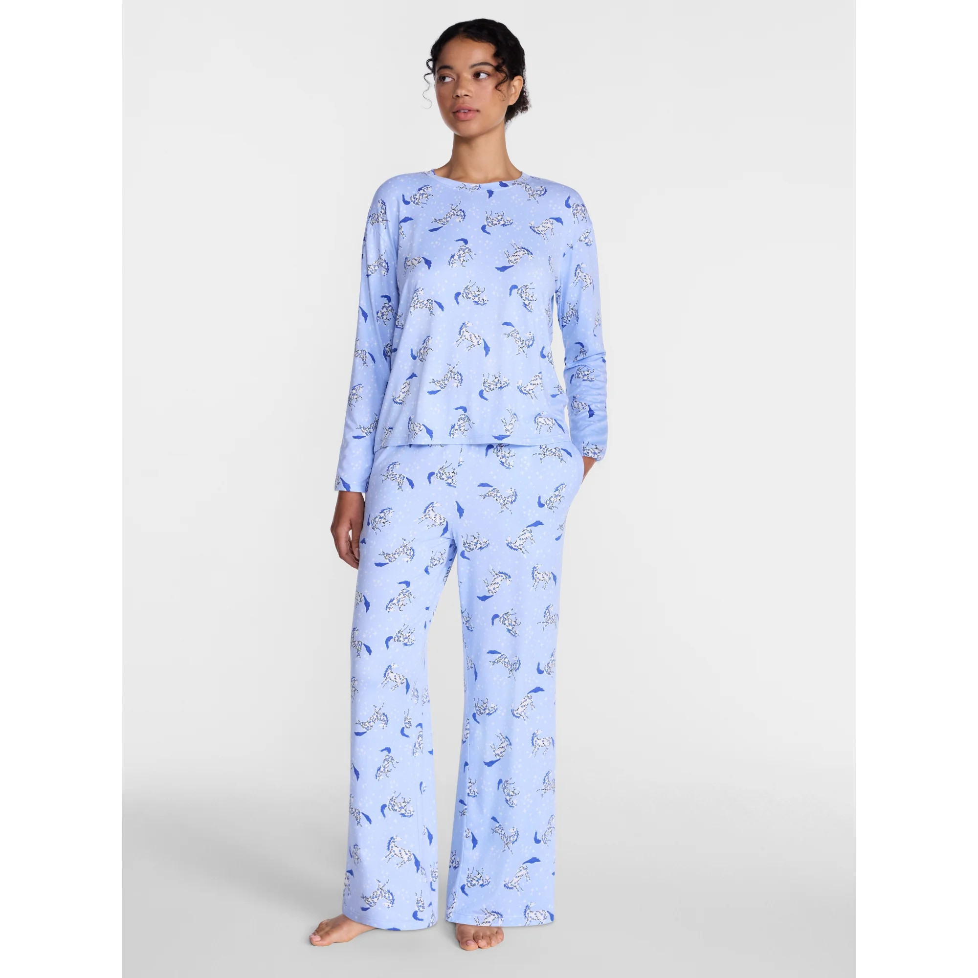 Joyspun Women's Essential Sleep Top and Pants, 2-Piece Pajama Set, Sizes XS-3X | Walmart (US)