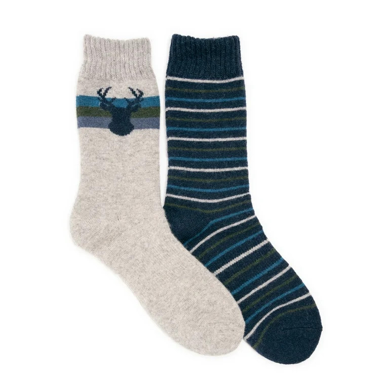 MUK LUKS Men's Wool Blend Boot Socks, 2 Pairs, One Size (10-13) | Walmart (US)