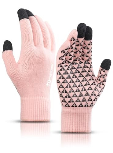 TRENDOUX Winter Gloves for Men Women - Upgraded Touch Screen Cold Weather Thermal Warm Knit Glove for Running Driving Hiking (Pink L) | Amazon (US)