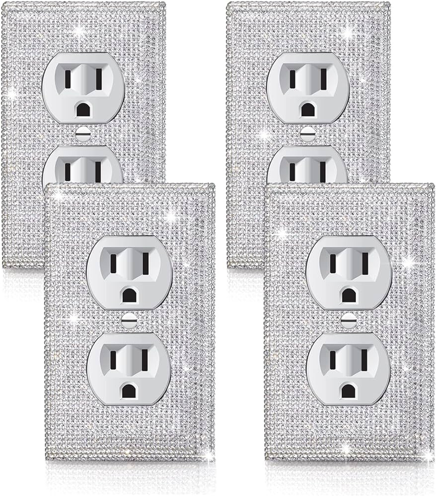4 Pcs Outlet Covers Shiny Silver Rhinestones Wall Plate 1 Gang Toggle Light Switch Cover Decorati... | Amazon (US)