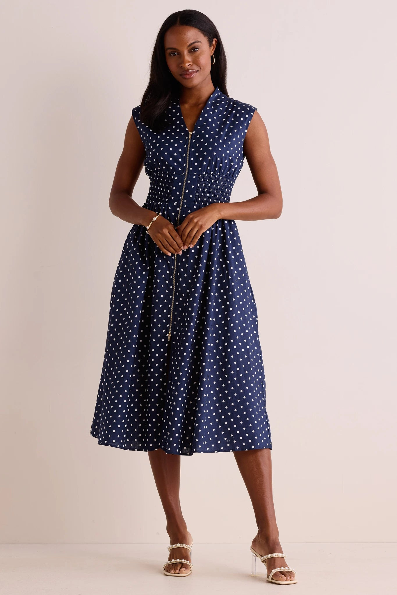 Collins Dress- Navy Polka Dot | Avara