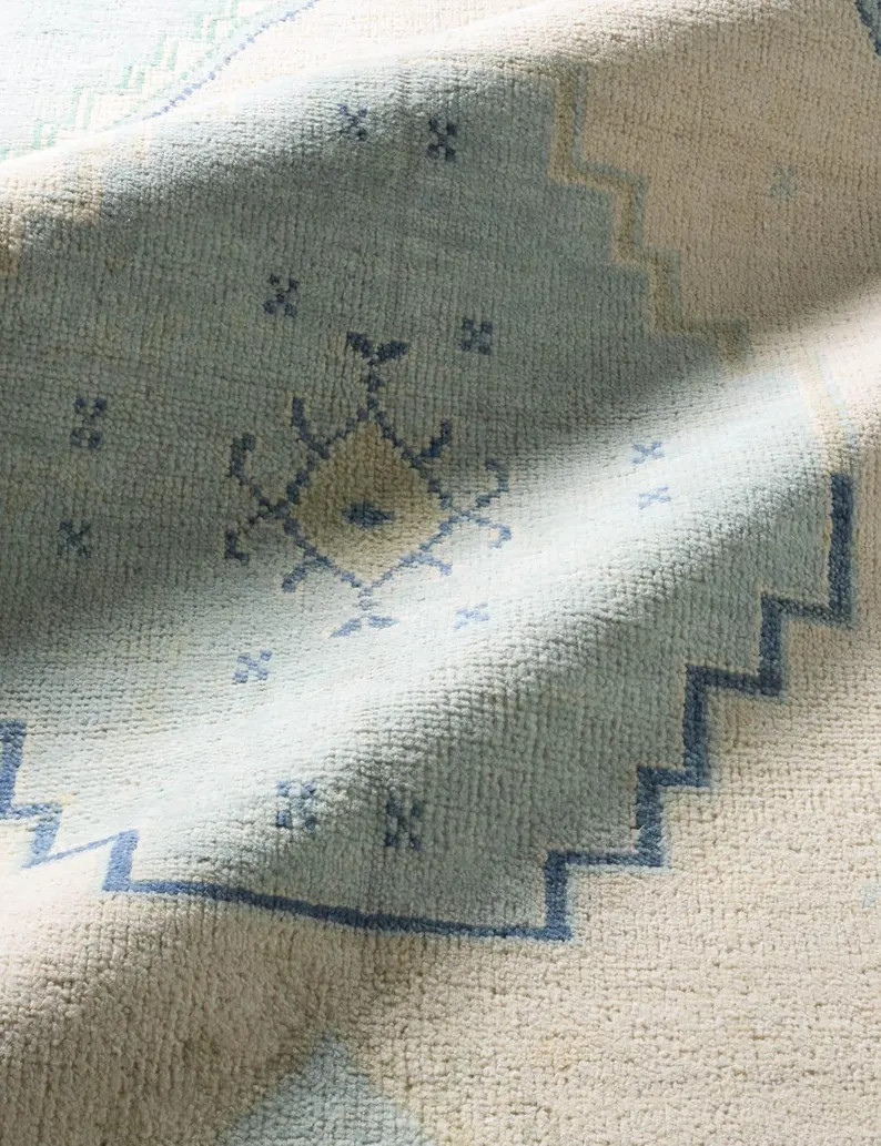 Hand Knotted Wool Oushak Rug 8x10 Light Blue Cream Pastel Turkish Area Rug Modern Farmhouse Coast... | Etsy (Global)
