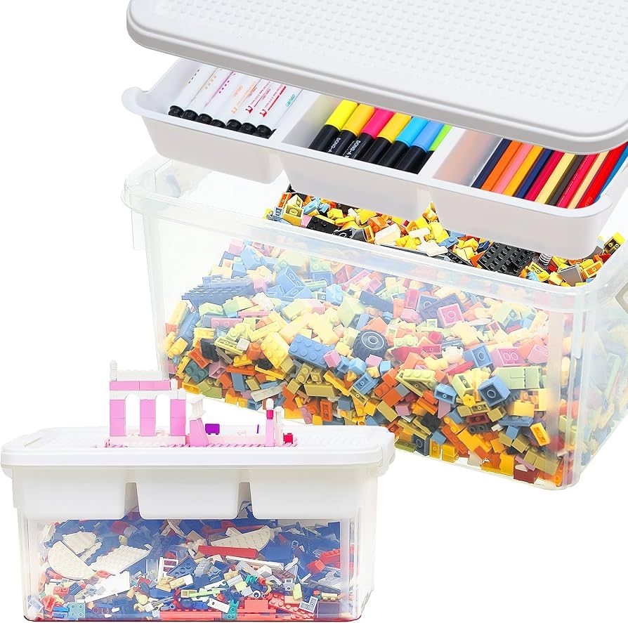 17 Quart Plastic Storage Bins with Lid Building Plate Dividers Block Storage Clear Art Supply Cra... | Amazon (US)