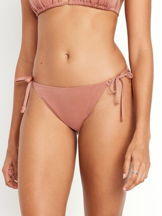 Mid-Rise Side-Tie Shine String Bikini Swim Bottoms | Old Navy (US)