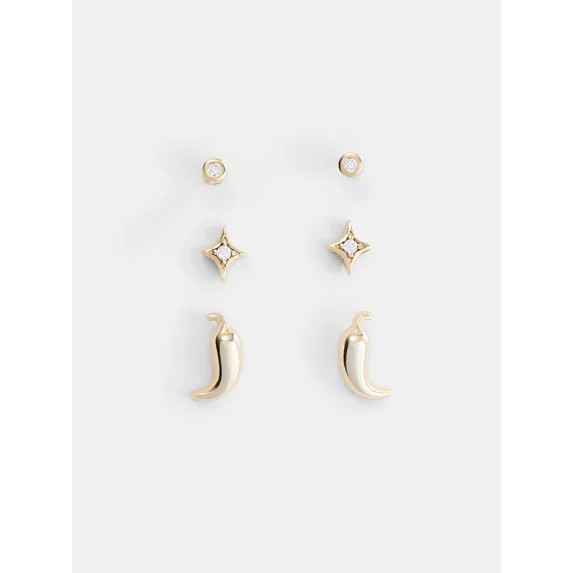 Free Assembly Women's Demi Fine Cubic Zirconia and Chili Pepper Earring Set, 3-Pairs | Walmart (US)