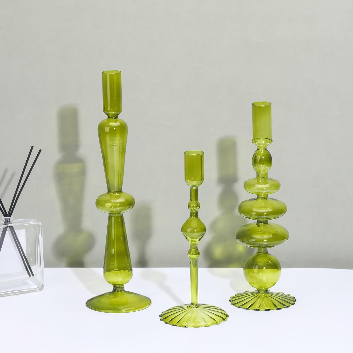 Bokon 3 Pcs Glass Candlestick Holders Glass Taper Candle Holders Groovy Candlestick Wavy Glass Ca... | Amazon (US)