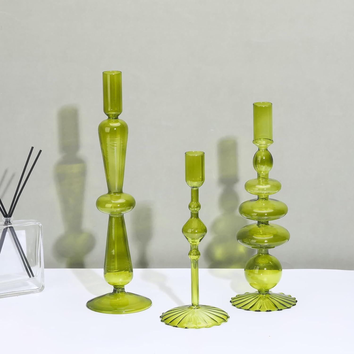 Bokon 3 Pcs Glass Candlestick Holders Glass Taper Candle Holders Groovy Candlestick Wavy Glass Ca... | Amazon (US)