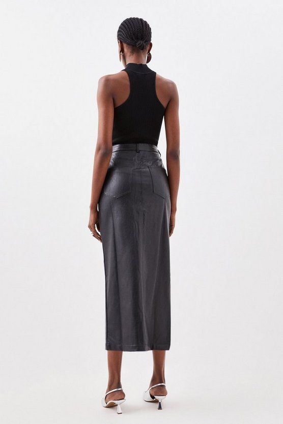 Faux Leather Pencil Maxi Skirt | Karen Millen UK + IE + DE + NL