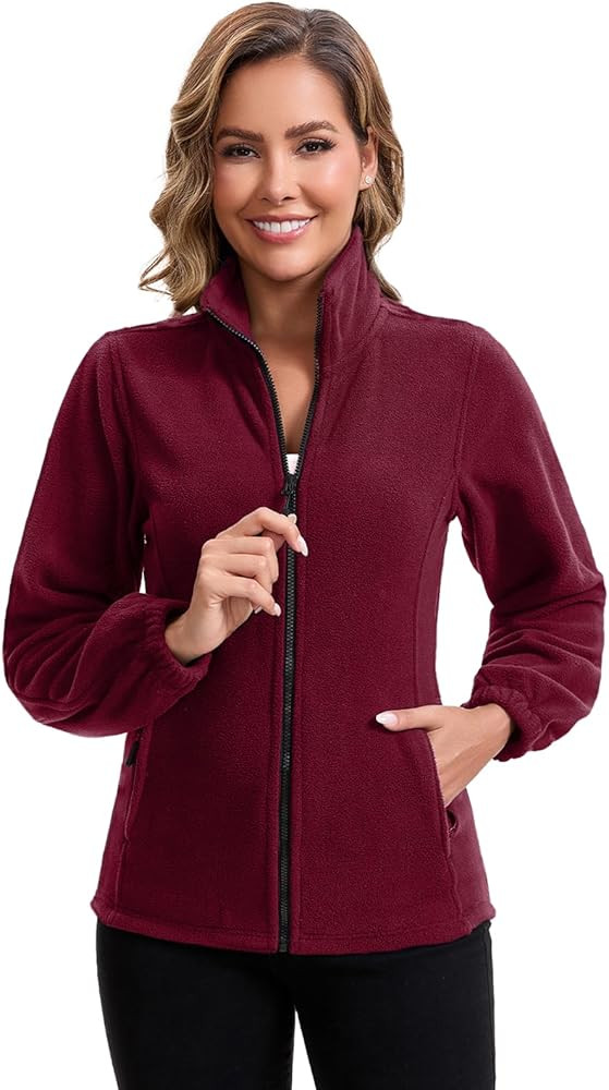 ZMC Women’s Fleece Jacket Lightweight Zip Up Stand Collar Outdoor Soft Fleece Coat with Zip Poc... | Amazon (US)