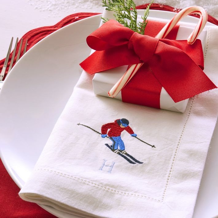 Ski Embroidered Dinner Napkins, Set of 4 | Mark and Graham