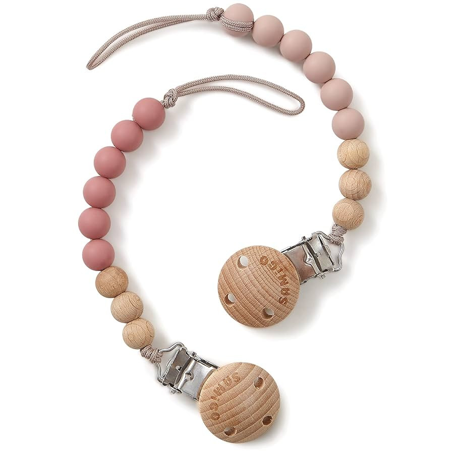 SAMiGO Pacifier Clips for Baby Girls Pacifier Holders Silicone Paci Binky Clips - 2 Pack | Amazon (US)