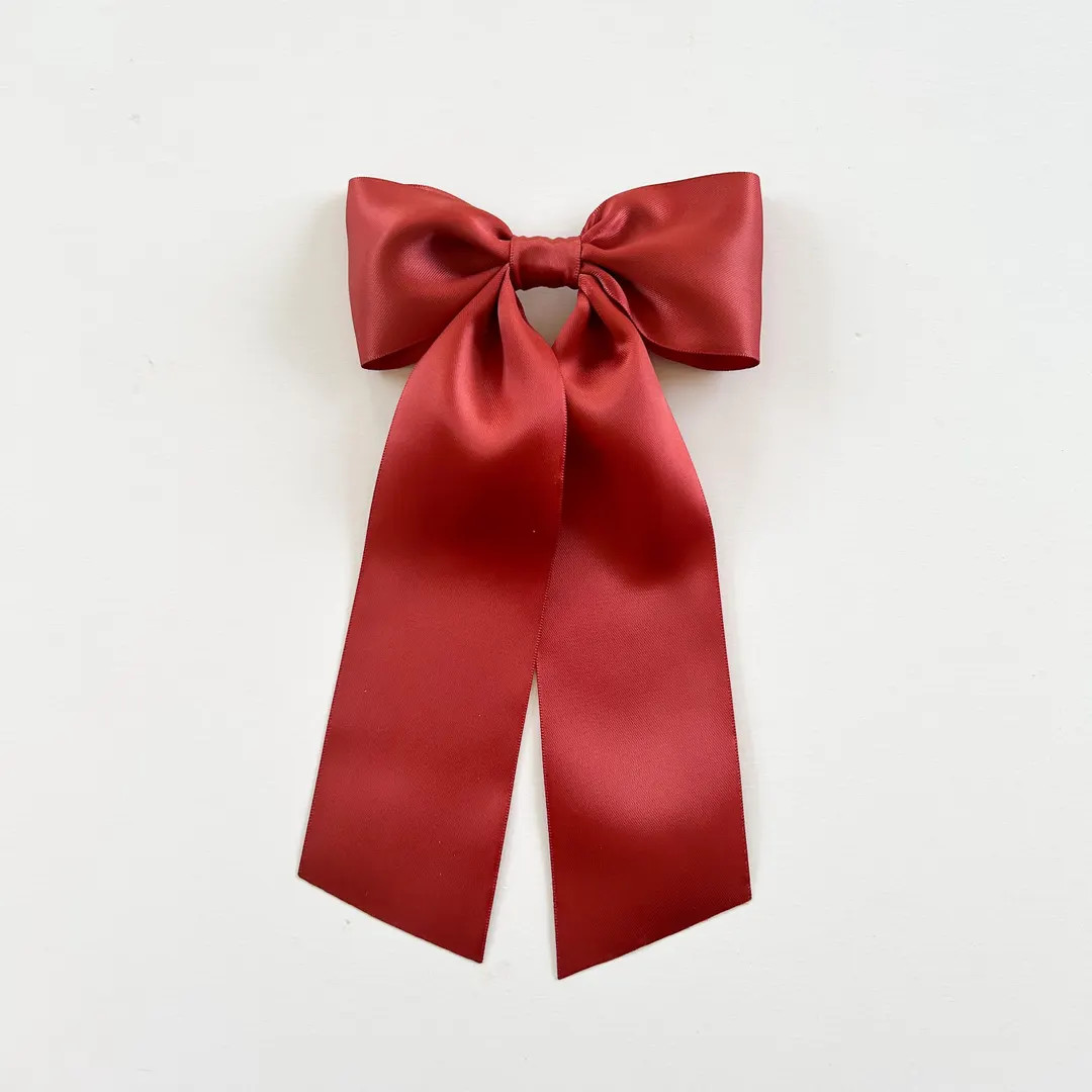 Rust Satin Hair Bow Girls Rust Satin Bow Satin Flower Girl Bow Fall Long Tails Bow - Etsy | Etsy (Global)