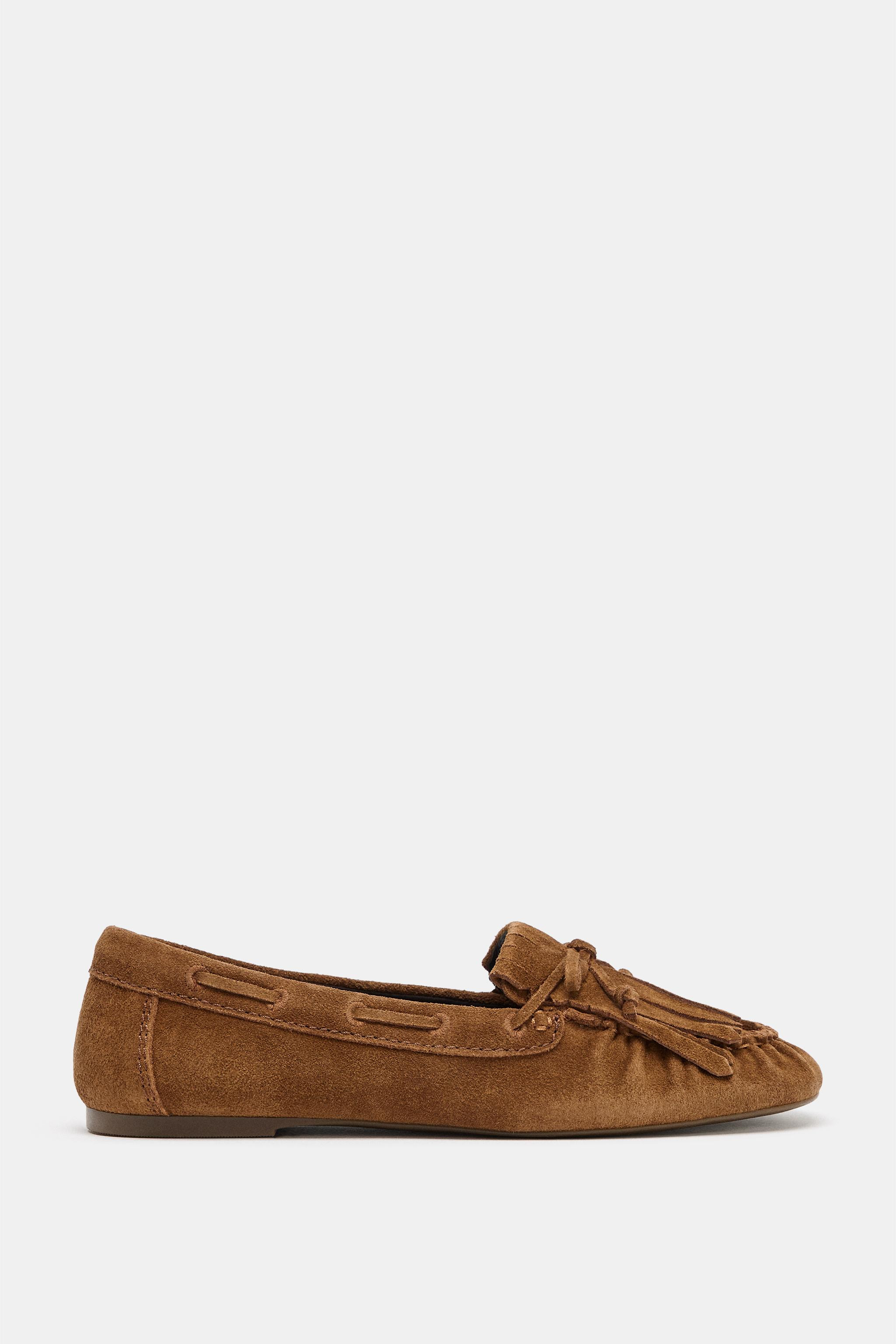 FRINGED SPLIT LEATHER LOAFERS | Zara US