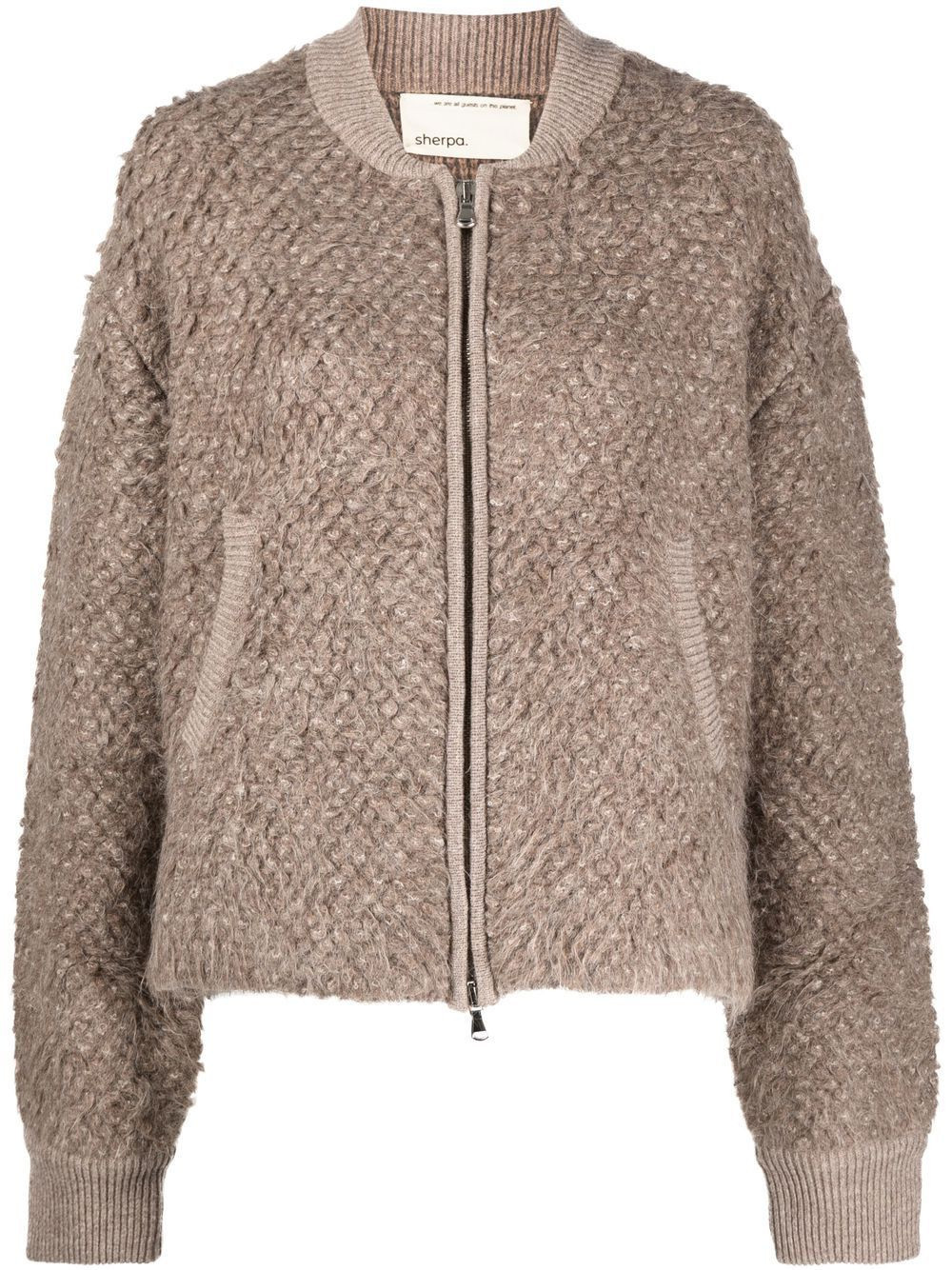 SHERPA chunky-knit zip-up bomber jacket - Brown | Farfetch Global