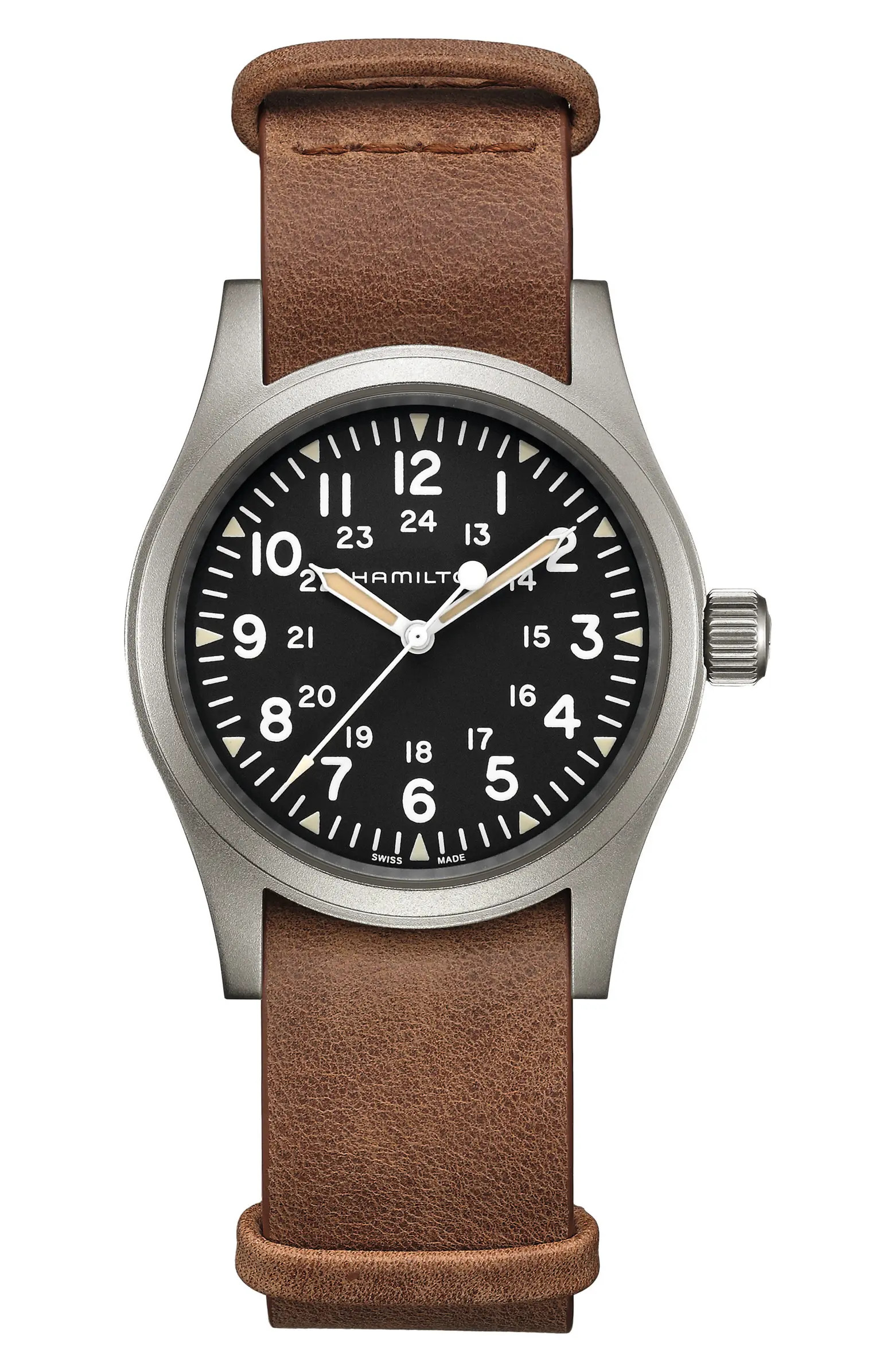 Hamilton Khaki Field Leather Strap Watch, 38mm | Nordstrom | Nordstrom