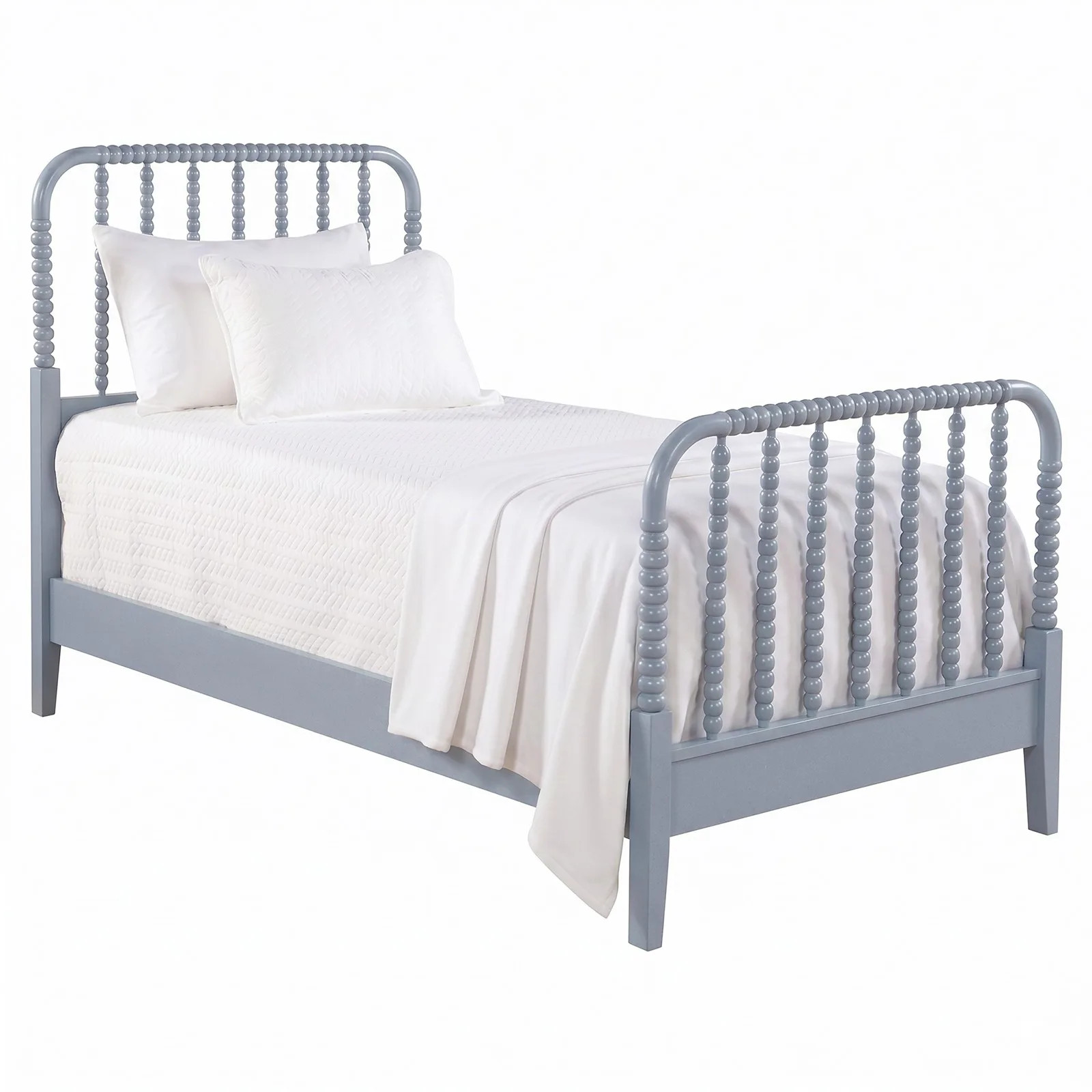 Lynda Coastal Beach Blue Wood Frame Spindle Bed - Twin | Kathy Kuo Home