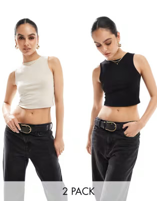 Stradivarius seamless tank top 2 pack in beige and black | ASOS (Global)