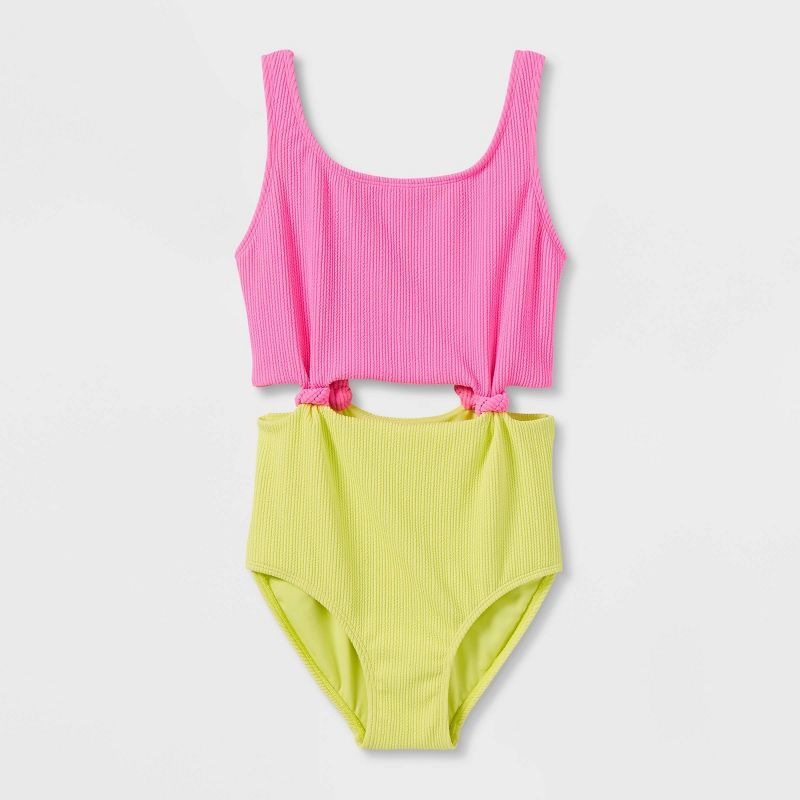 Girls' Solid One Piece Swimsuit - art class™ Pink | Target
