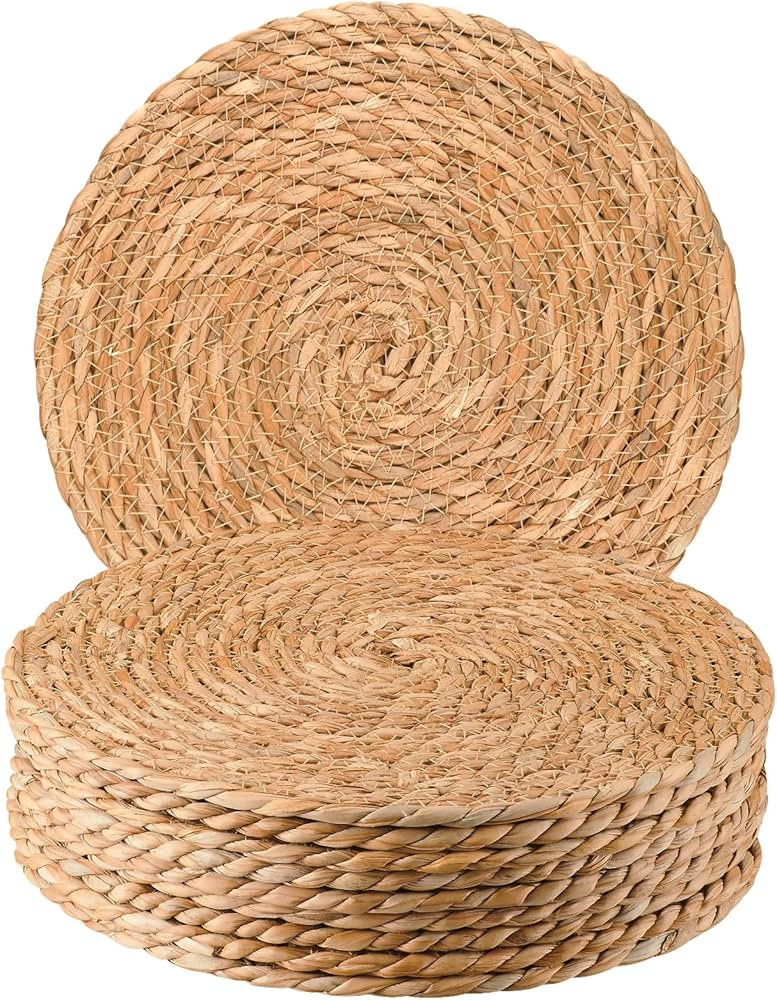 Round Woven Placemats 12 inch Set of 10 - Boho Rattan Placemats Natural Water Hyacinth Placemat, ... | Amazon (US)