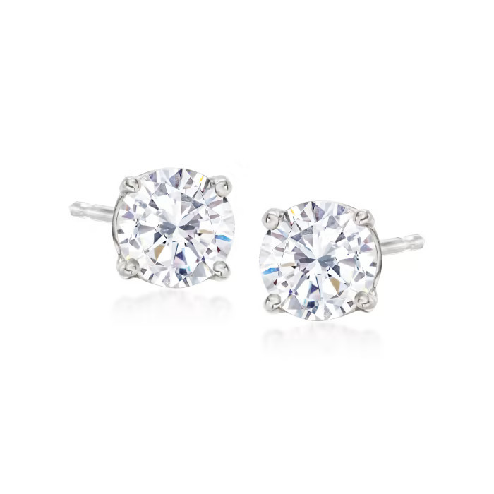 1.00 ct. t.w. CZ Stud Earrings in 14kt White Gold | Ross-Simons