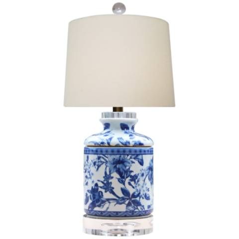 Sara 17"H Blue and White Chrysanthemum Jar Accent Table Lamp | LampsPlus.com