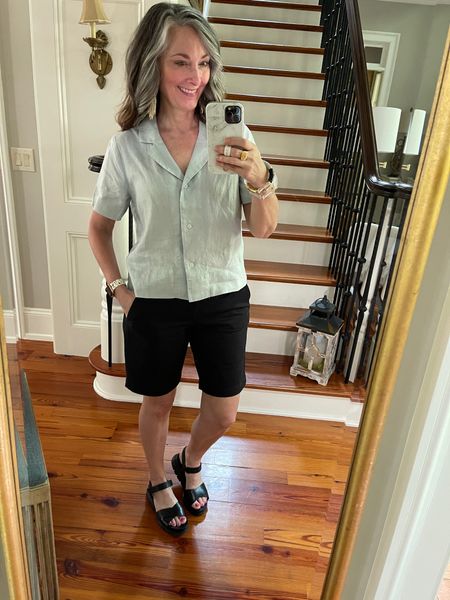 Quince is rocking linen! Paired this linen shirt with 9 inch walking shirt from J Crew Factory. Short sleeve linen shirt in a size small, shirts true to size in 8. Walking sandal is perfect! #quince #jcrew #colehaan #walkingsandal #linen #linenshirt 

#LTKstyletip #LTKsalealert #LTKtravel
