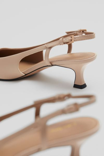Slingback Leather Pumps - Low heel - Ecru - Ladies | H&M GB | H&M (UK, MY, IN, SG, PH, TW, HK)