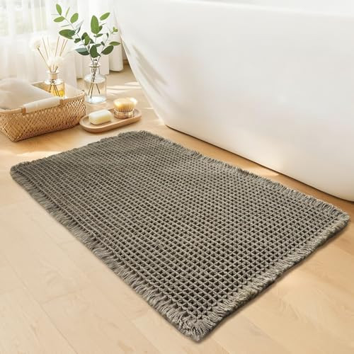 GRLYUH Waffle Bath Mat - Boho Bathroom Rugs Non Slip Washable, Super Absorbent & Quick Dry, Small Bath Mats Farmhouse Bathroom Decor, 18'' x 30'', Olive Green | Amazon (US)