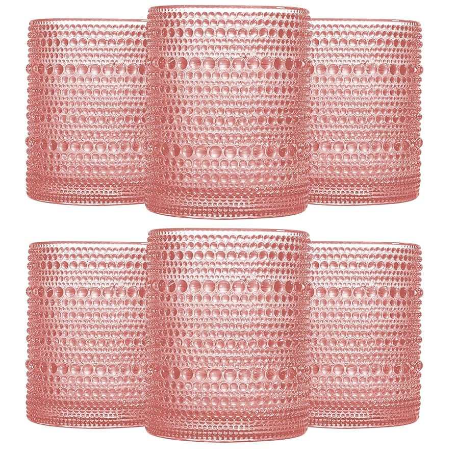 Pink Vintage Hobnail Drinking Glasses Set of 6, Embossed Water Tumbler 12oz, Kitchen & Bar Beaded... | Amazon (US)