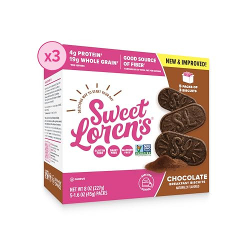 Sweet Loren's Vegan Breakfast Biscuits | Chocolate | 4g Protein, 19g Whole Grains | Plant Based, Gluten Free, Dairy Free, Nut Free Snacks | 3 Pack (15 Total Biscuits, 1.6 ounce each) | Amazon (US)
