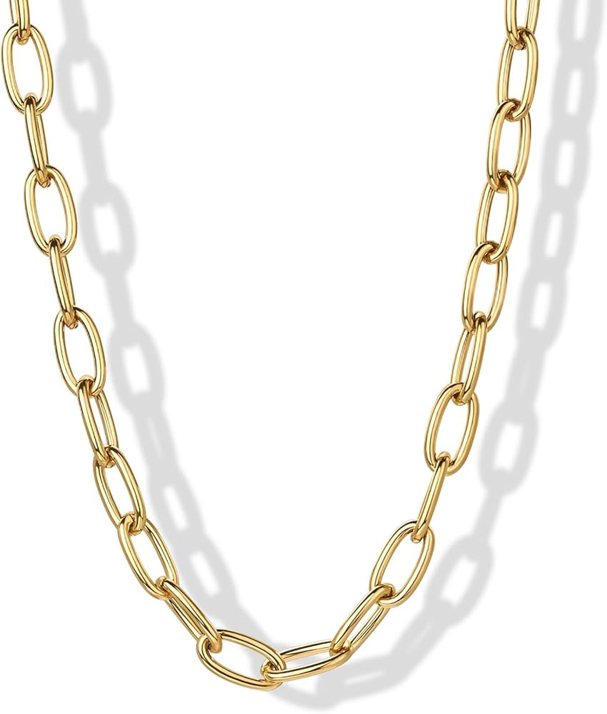 PAVOI Waterproof Chain Necklace for Women - 14K Gold Plated Flat Curb, Herringbone, Snake, Rope, ... | Amazon (US)