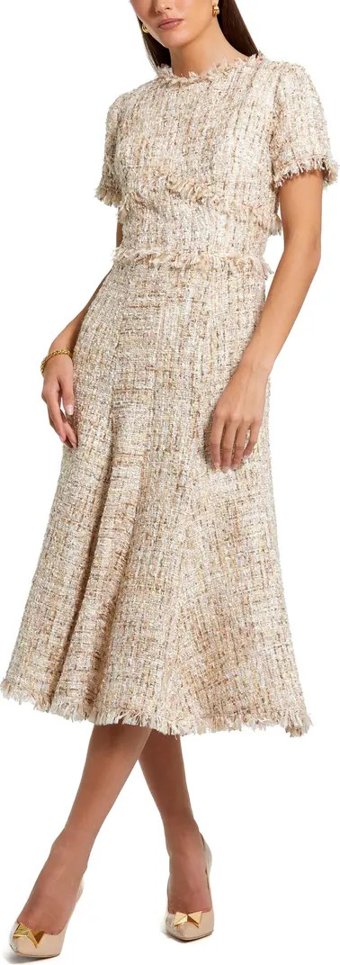 Boucle Short Sleeve A Line Midi Dress | Nordstrom