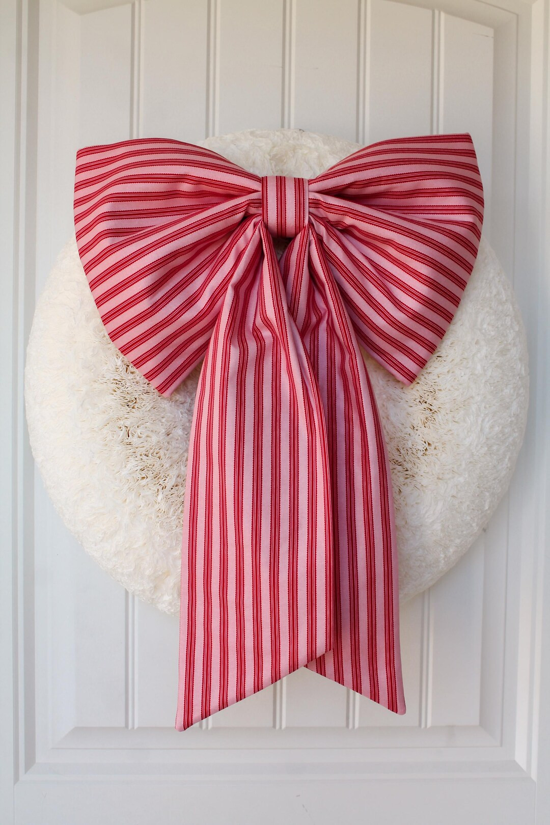 Large Valentine Wreath Bow Cuter Than Cupid Pink and Red Stripe Oversized Fabric Bow - Etsy | Etsy (US)