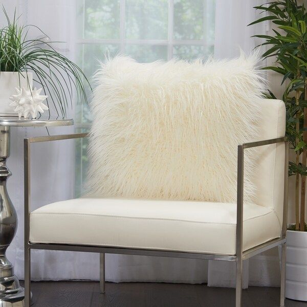 Mina Victory Plush Faux Fur White Throw Pillow (20 -Inch x 20 -Inch) | Bed Bath & Beyond