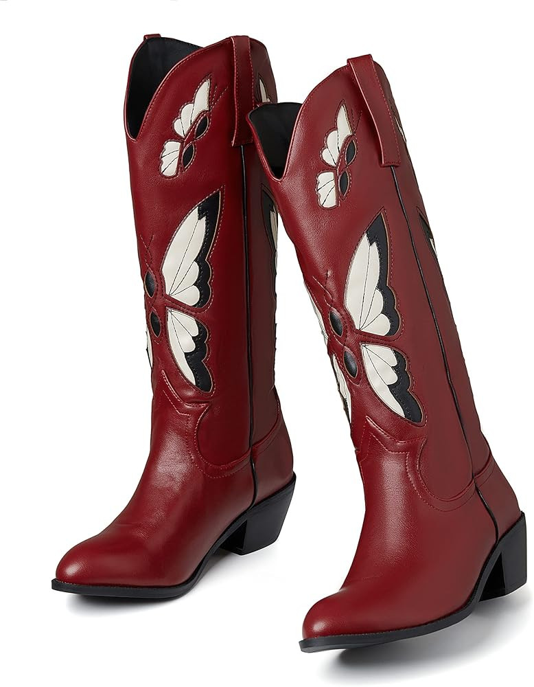 CYNLLIO Womens Cowgirl Boots Vintage Fashion Butterfly Embroidery Western Cowboy Boots Chunky Cor... | Amazon (US)