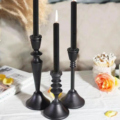 Candlestick Holders Black Candle Holder Set In 3 Designs-Taper Candle Holders Set Of 3 For Candlesticks | Wayfair North America