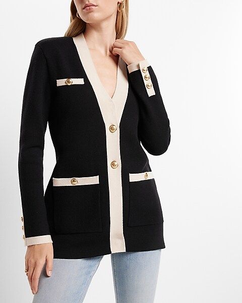 Tipped Novelty Button Sweater Jacket | Express