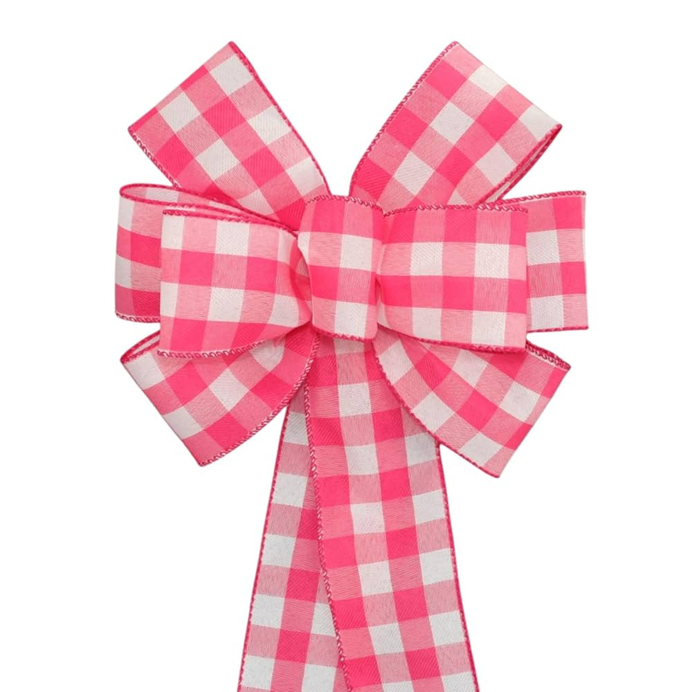Hot Pink Buffalo Plaid Wreath Bow - Spring Bow by Package Perfect Bows Made in USA | Amazon (US)