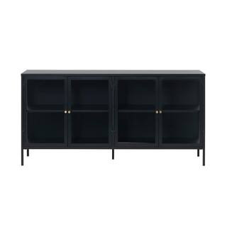 Maile 67 in. W x 15.75 in. D x 33.5 in. H Steel 4-Section Sideboard Glass-Door Cabinet | The Home Depot