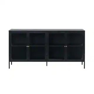 Nyhus Maile 67 in. W x 15.75 in. D x 33.5 in. H Steel 4-Section Sideboard Glass-Door Cabinet HD-4... | The Home Depot