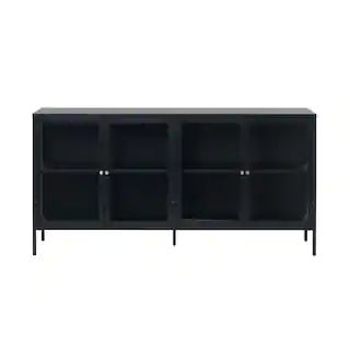 Nyhus Maile 67 in. W x 15.75 in. D x 33.5 in. H Steel 4-Section Sideboard Glass-Door Cabinet HD-4... | The Home Depot
