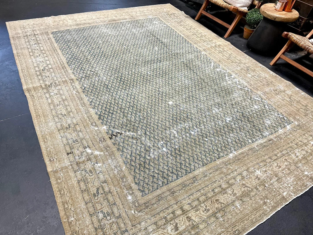 7’10 X 10’7 Classic Vintage Rug Muted Midnight Blue & Dark Beige - Etsy | Etsy (US)