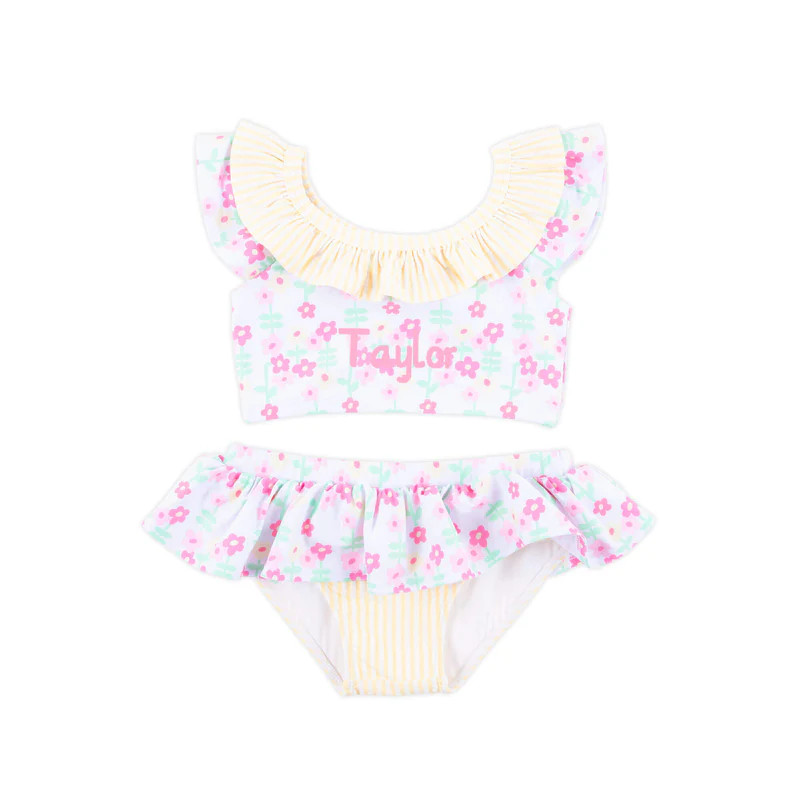 Ditsy Floral Yellow Stripe Two Piece Swimsuit | Classic Whimsy