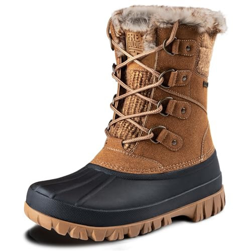 FREE SOLDIER Women's Waterproof Winter Cold Weather Snow Boots for Women Outdoor Fashion Duck Boots Comfortable Insulated(Brown 8) | Amazon (US)